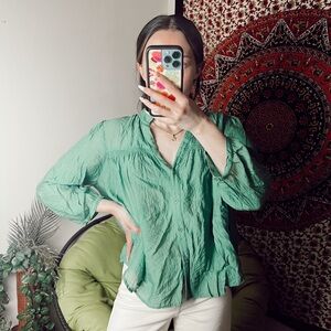 TheKorner Green Cottage Core Blouse Large